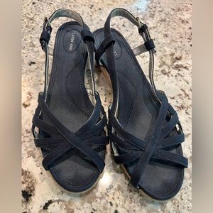 Lands End navy wedge sandles